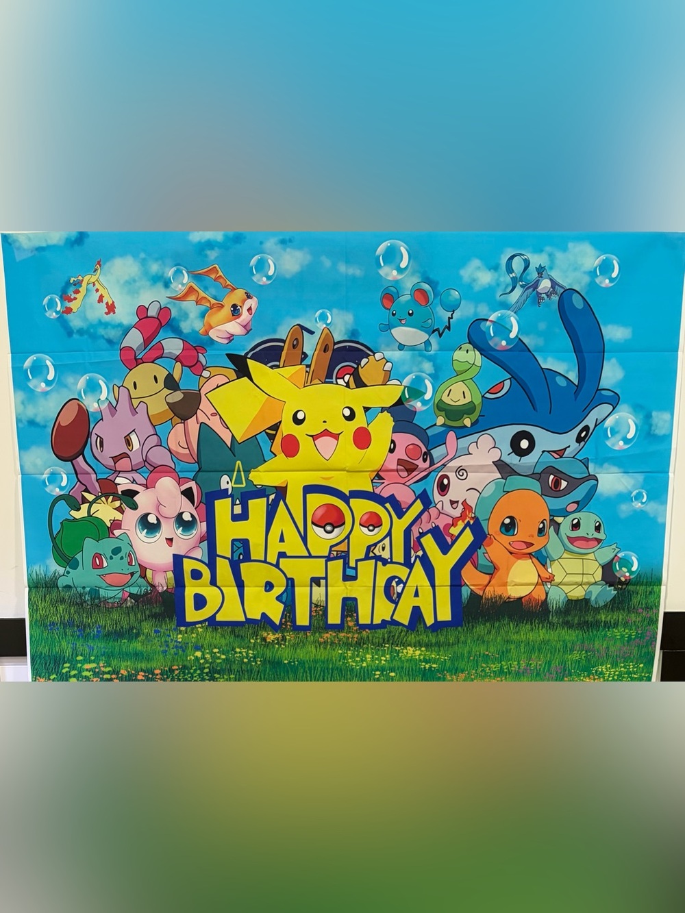 Pikachu Happy Birthday Party Backdrop - Bright Yellow